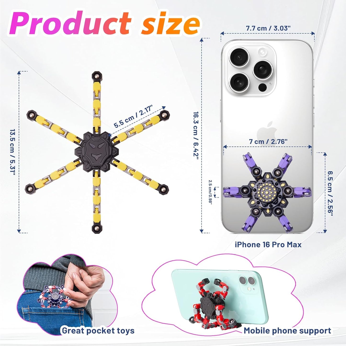 Transformable Fidget Spinners Toys 4 Pcs for Kids and Adults Stress Relief Sensory Toys for Boys and Girls Age 8-13 Fingertip Gyros Party Favors Birthday Gifts for Teens Road Trip Travel Toy