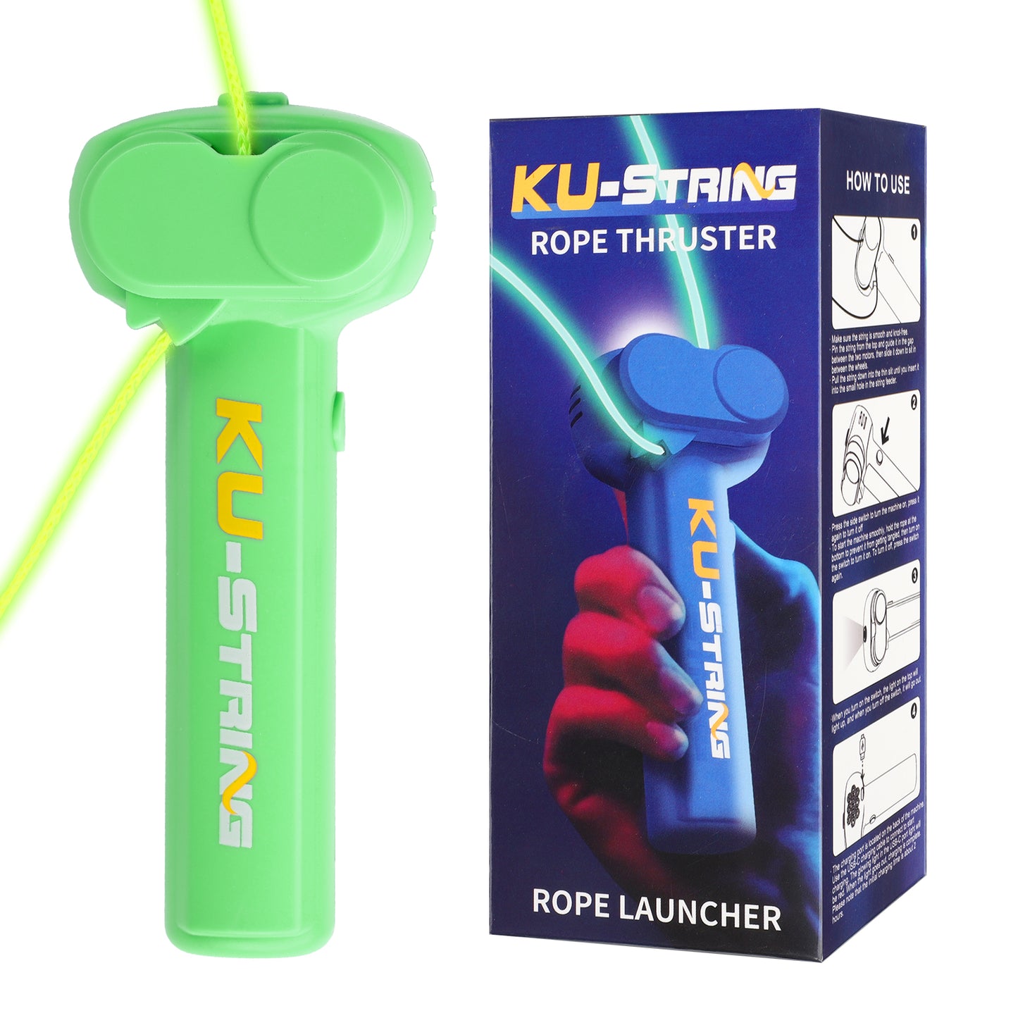 Glow-in-the-Dark Rope, Portable Rope Launcher, Let the Glowing Fly Through the Air, Defy Gravity for Kids and Adults,Green