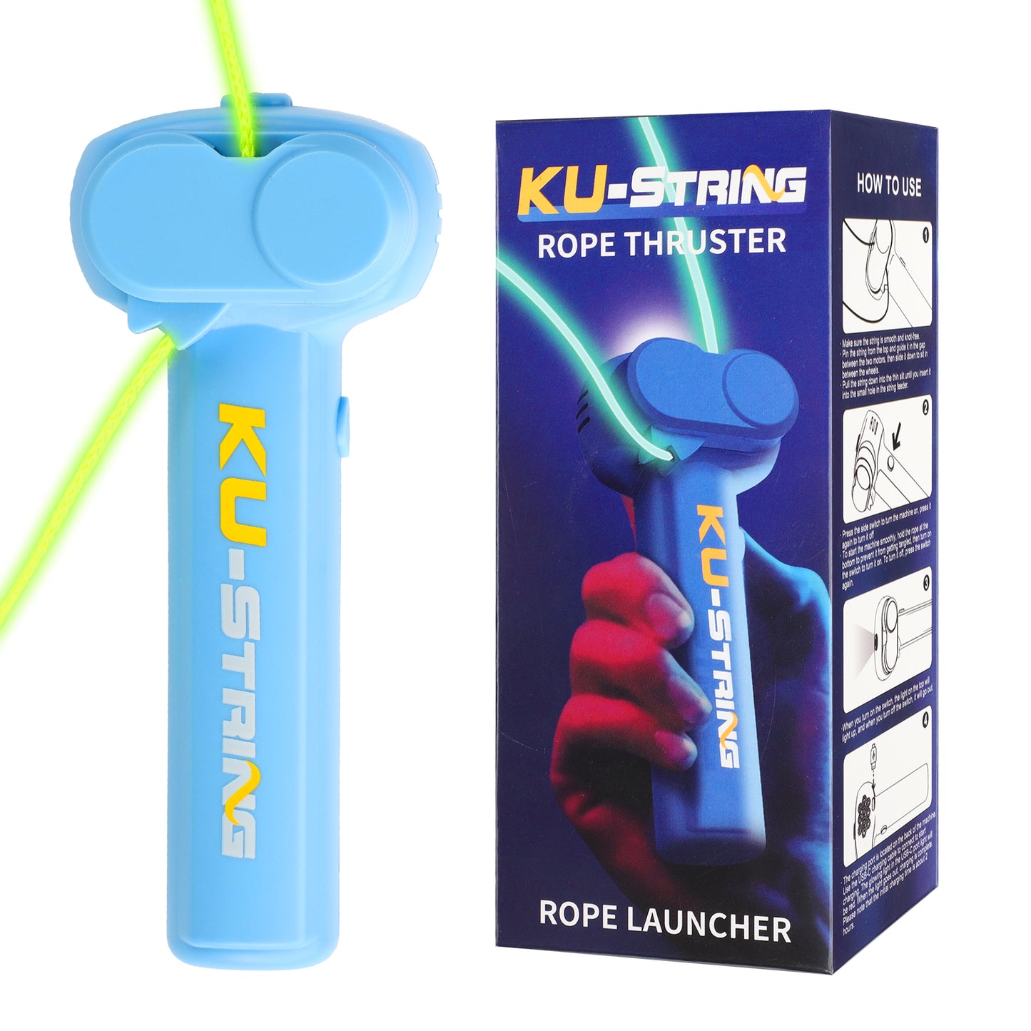 Glow-in-the-Dark Rope, Portable Rope Launcher, Let the Glowing Fly Through the Air, Defy Gravity for Kids and Adults,Blue