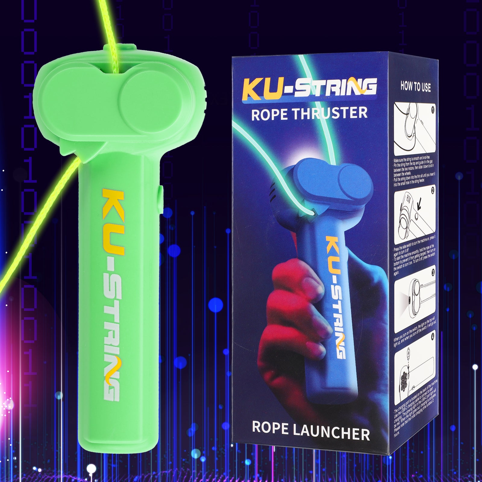 Glow-in-the-Dark Rope, Portable Rope Launcher, Let the Glowing Fly Through the Air, Defy Gravity for Kids and Adults,Green