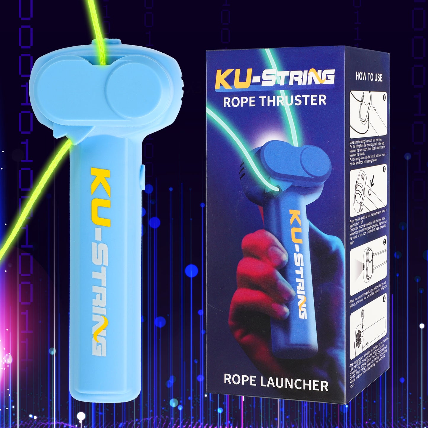 Glow-in-the-Dark Rope, Portable Rope Launcher, Let the Glowing Fly Through the Air, Defy Gravity for Kids and Adults,Blue