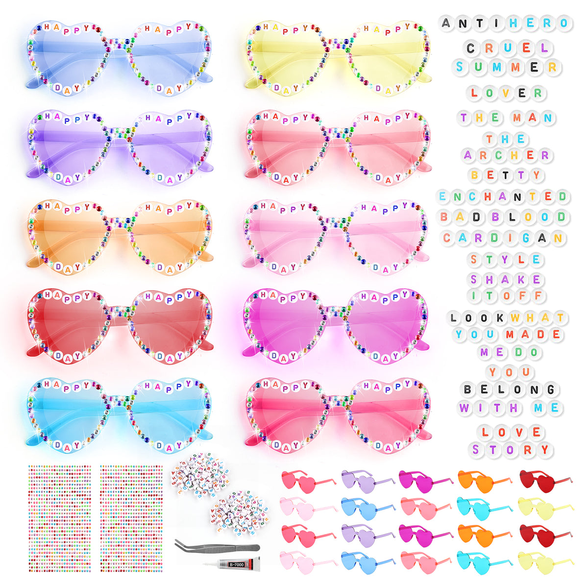 40 Pairs DIY Heart Sunglasses,Bulk My Era Popular Singer Party Favors, Valentine's Day Diy Sunglasses for Classroom Exchange Gifts Friendship Sunglasses for 1989 Girls Women