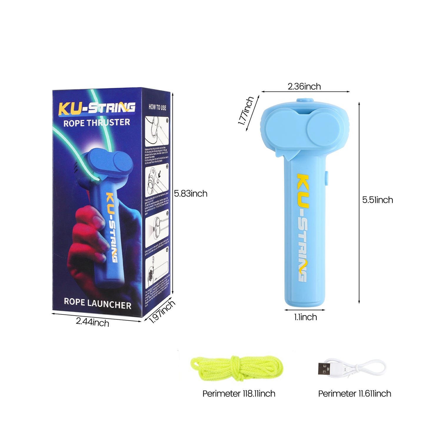 Glow-in-the-Dark Rope, Portable Rope Launcher, Let the Glowing Fly Through the Air, Defy Gravity for Kids and Adults,Blue