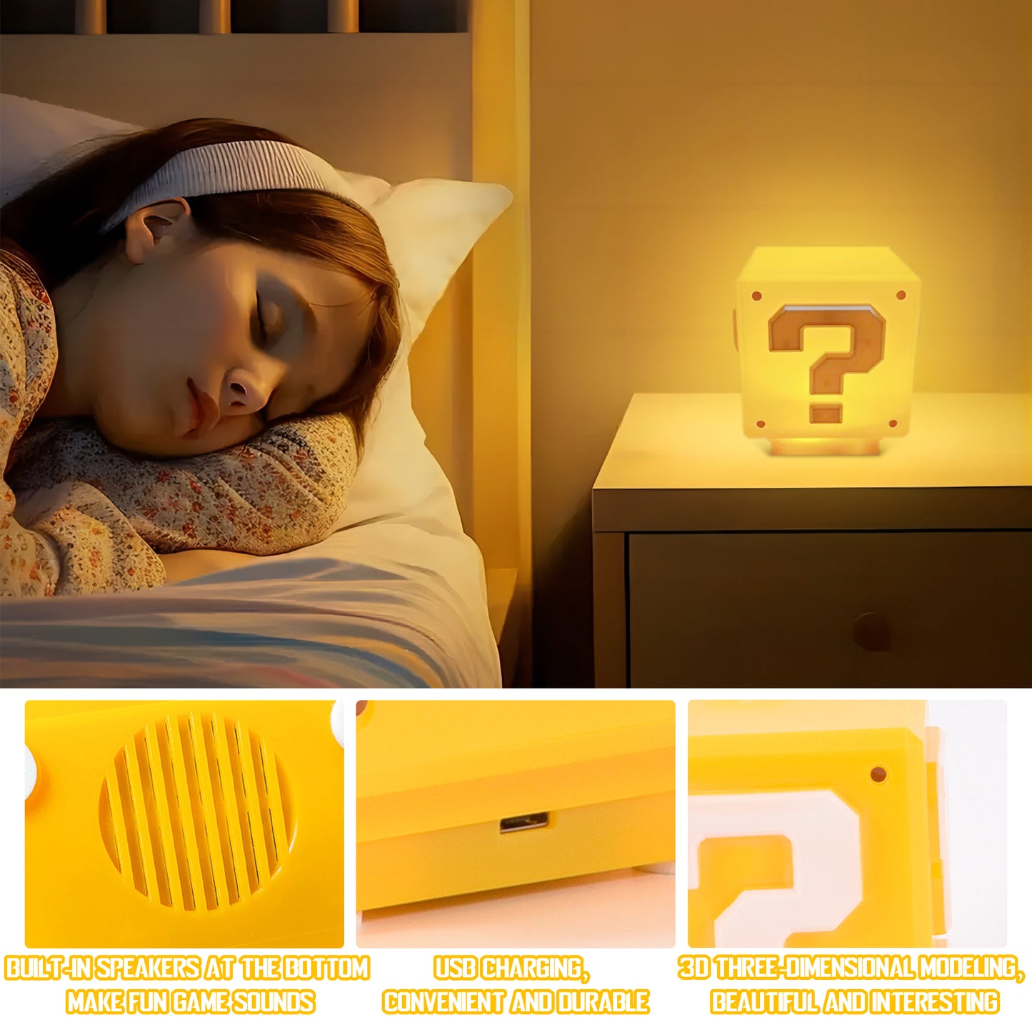 Super Bros-Mini Night Light Question Block For Kids，Box Led Light For Bedrooms