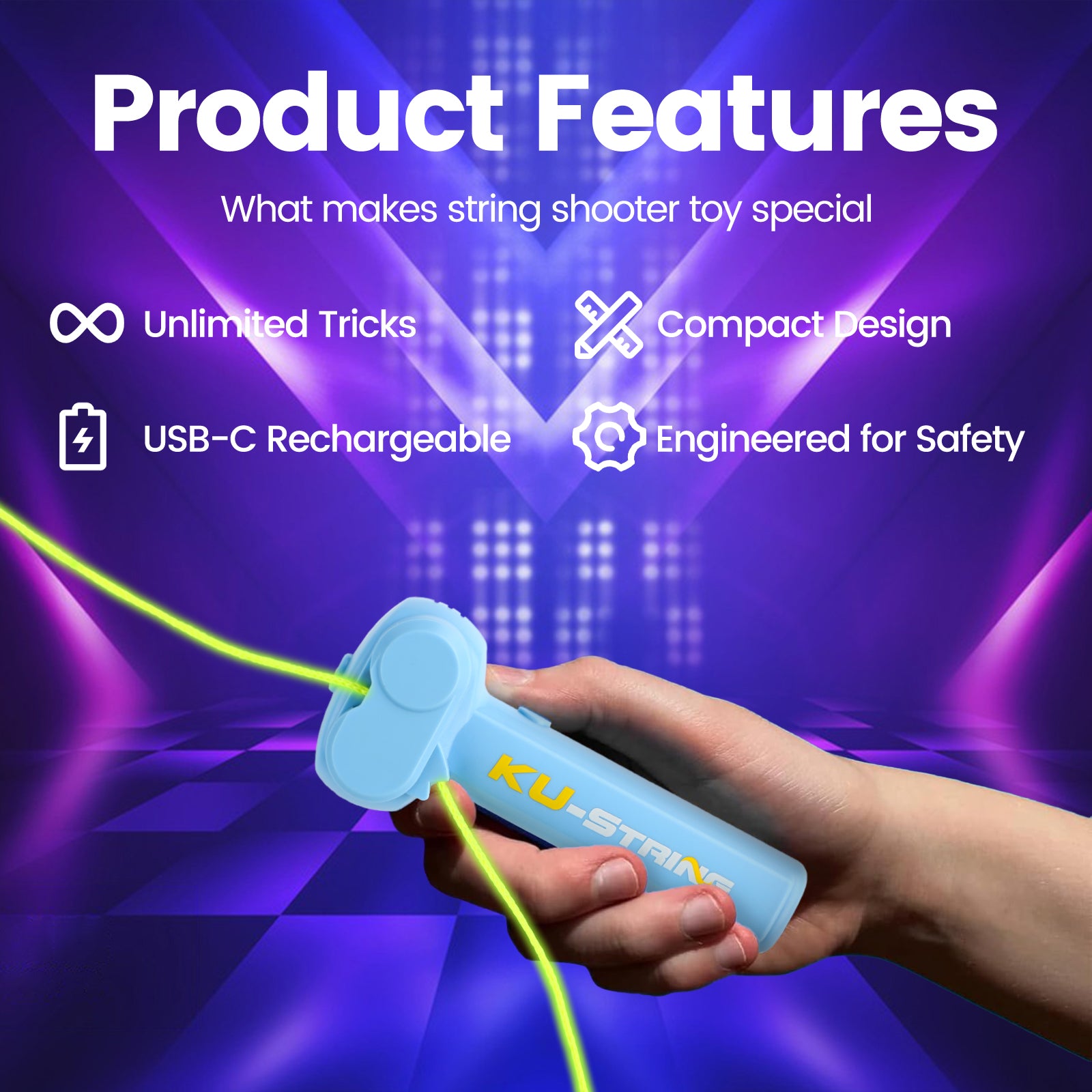 Glow-in-the-Dark Rope, Portable Rope Launcher, Let the Glowing Fly Through the Air, Defy Gravity for Kids and Adults,Blue