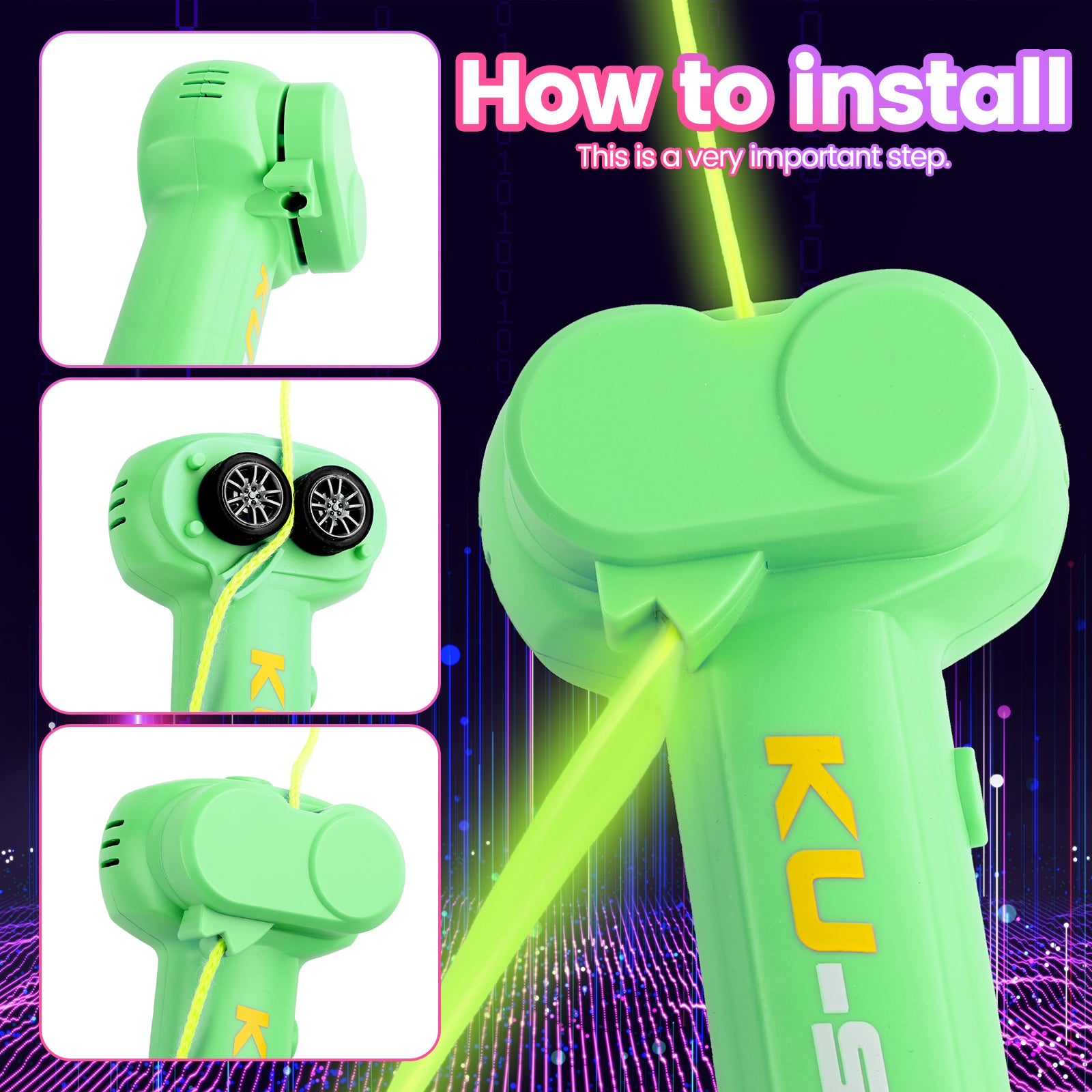Glow-in-the-Dark Rope, Portable Rope Launcher, Let the Glowing Fly Through the Air, Defy Gravity for Kids and Adults,Green