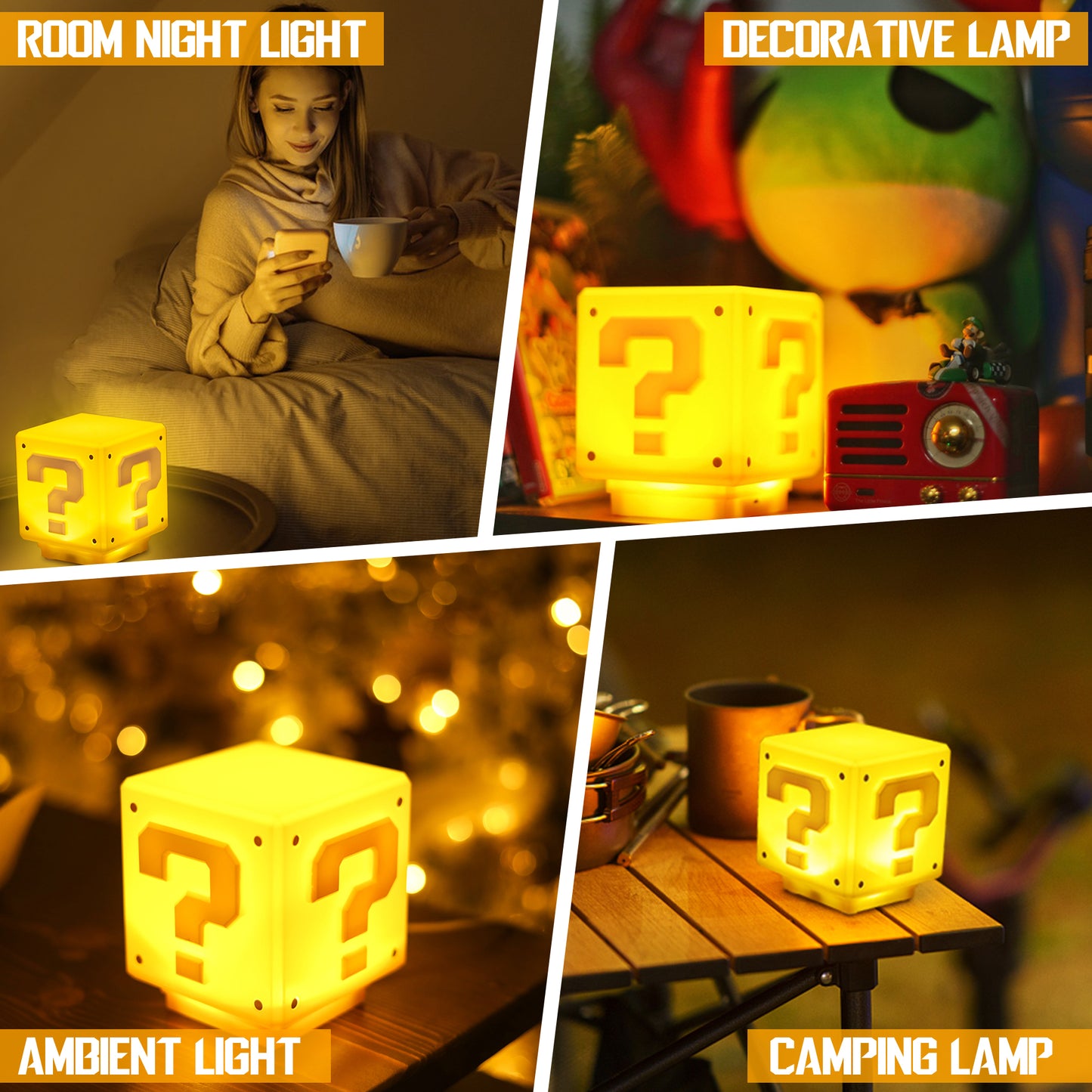 Super Bros-Mini Night Light Question Block For Kids，Box Led Light For Bedrooms