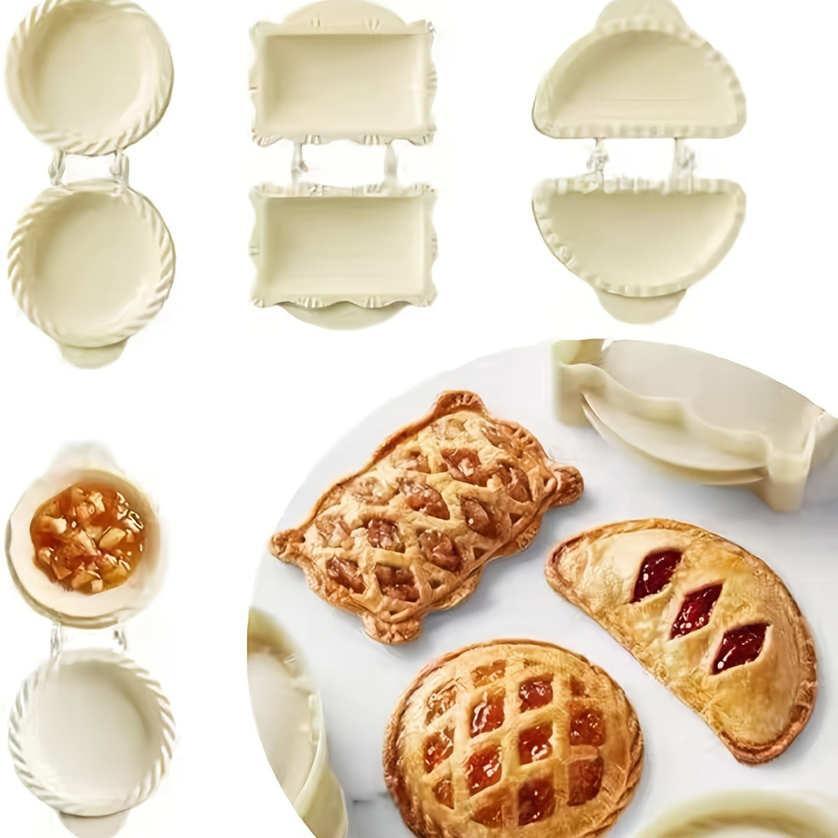 3PCS Christmas Hand Pie Molds Mini Pie Dough Press Tool Circle Semicircle and Rectangle Shapes Fits Most Kind of Festivals, Theme Parties(White)