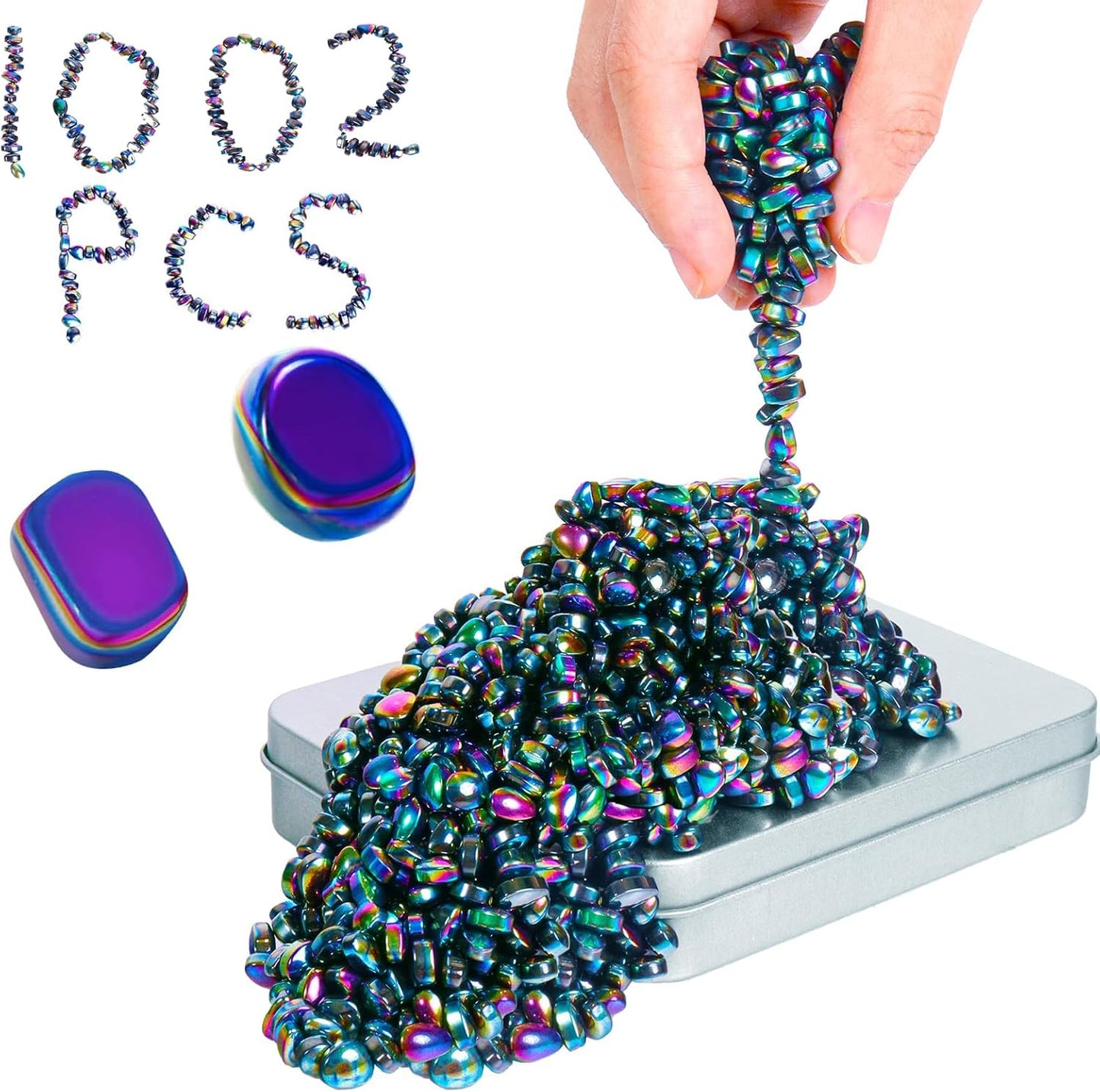 Magnetic Balls Over 1000 PCS Mini Rainbow Magnetic Putty, with 2 Big Smooth Magnetic Beads, Fidget Toys for Adult, Weak Ferrite Putty Desk Toys for Office (Colourful)