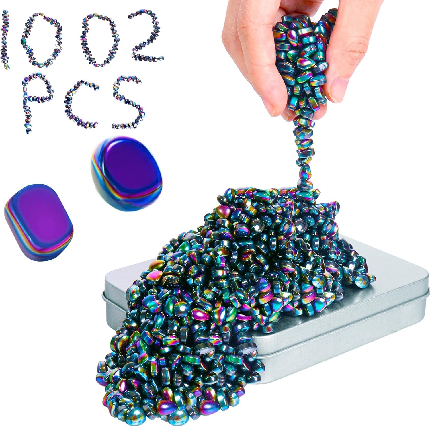 Magnetic Balls Over 1000 PCS Mini Rainbow Magnetic Putty, with 2 Big Smooth Magnetic Beads, Fidget Toys for Adult, Weak Ferrite Putty Desk Toys for Office (Colourful)