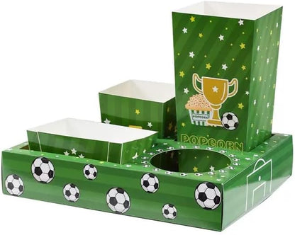 Soccer Snack Trays, 3 Pack Stadium Food Holders for Game Day 3-pack soccer snack trays with popcorn bucket and drink holder for game day, watch parties, birthdays and tailgates