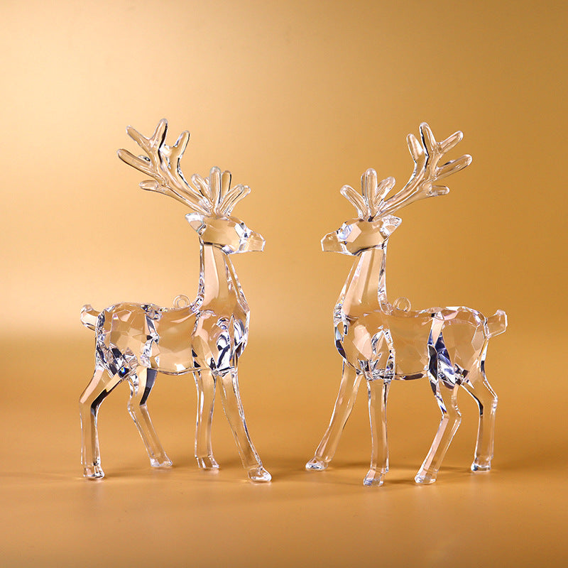 2Pcs Acrylic Christmas Reindeer Ornaments: Transparent Deer Animals Reindeer Elk Figurines Desktop Ornament Holiday Clear Elk Deer Figurine Statues Tabletop Decorations Centerpiece