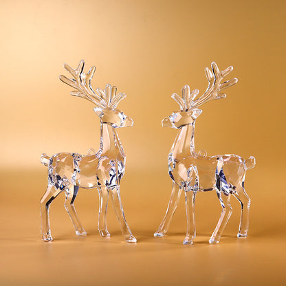 2Pcs Acrylic Christmas Reindeer Ornaments: Transparent Deer Animals Reindeer Elk Figurines Desktop Ornament Holiday Clear Elk Deer Figurine Statues Tabletop Decorations Centerpiece