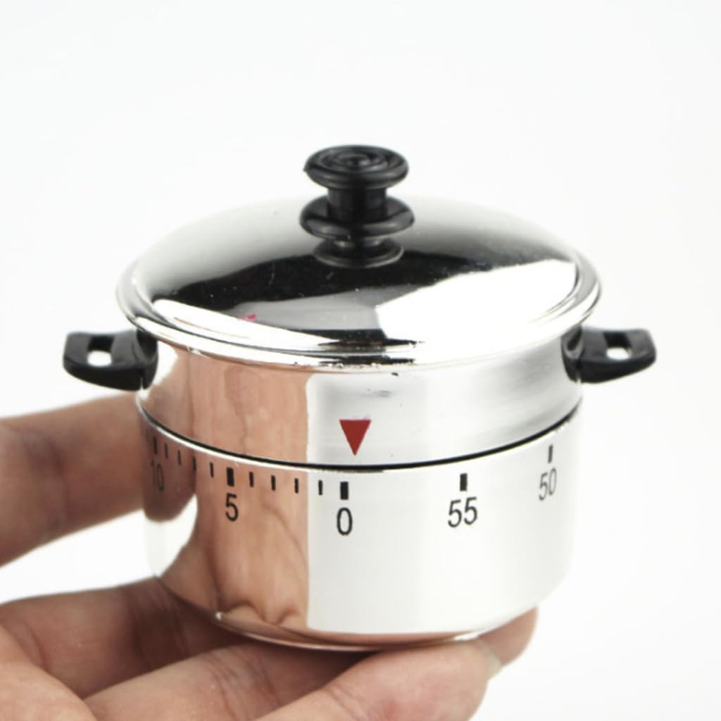 1pcs Pot Shape Kitchen Timer Stainless Steel Manual Countdown Cooking Battery-free One-button Operation, Silver Finish, Supports Cakes and Boiled Eggs, Useful for Study and Household Chores