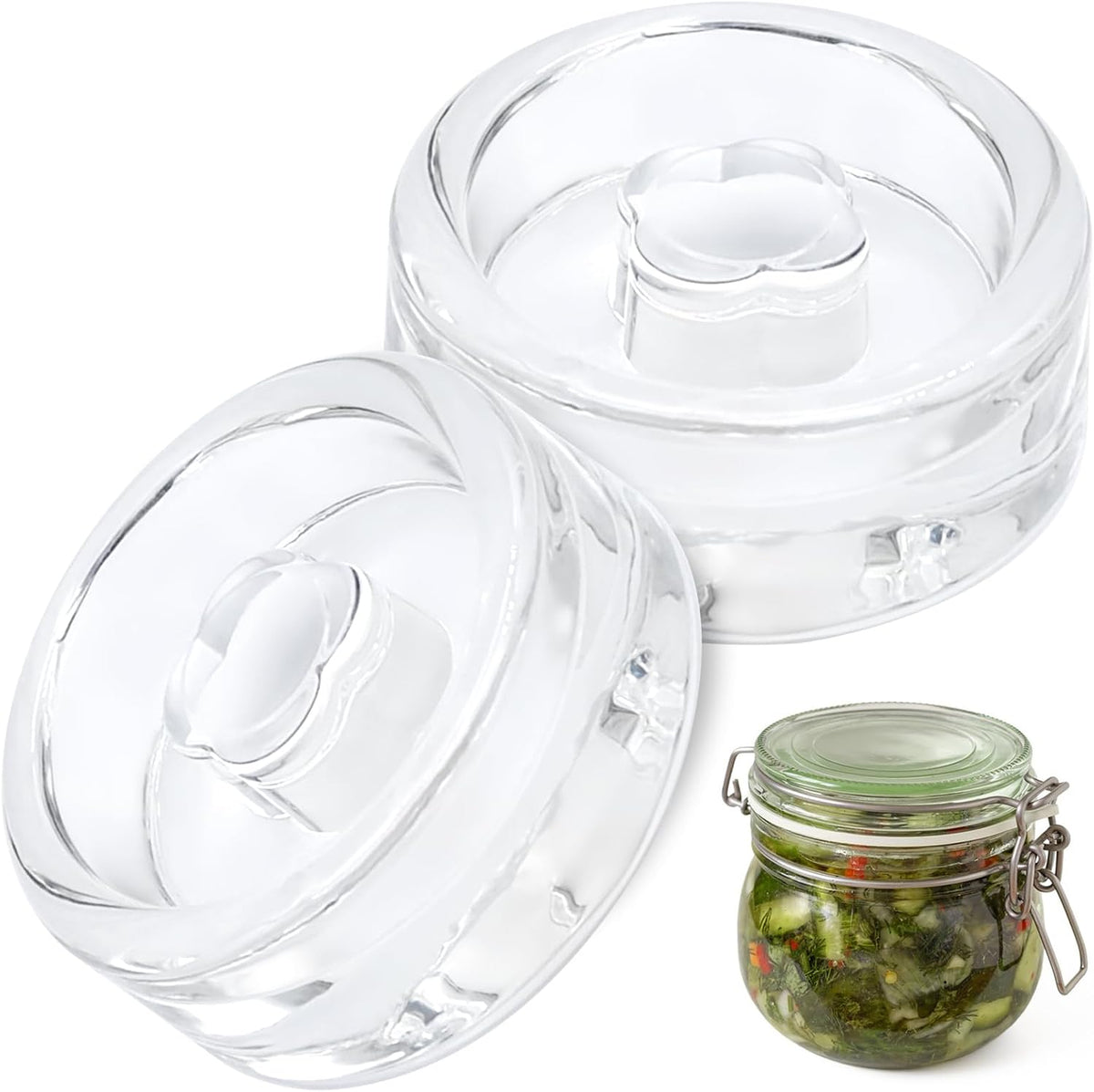 2 Pack Food Grade Glass Fermentation Weights,Wide Mouth Jars, Handle Design,Diameter 2.75 Inches, Solid And Thick, Isolate Air, Pickle Vegetables, Fruit Wine Fermentation, Pickle Lemon, Store Fruits