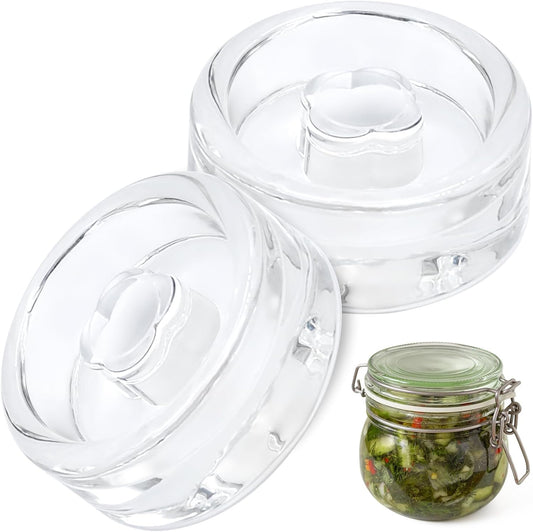 2 Pack Food Grade Glass Fermentation Weights,Wide Mouth Jars, Handle Design,Diameter 2.75 Inches, Solid And Thick, Isolate Air, Pickle Vegetables, Fruit Wine Fermentation, Pickle Lemon, Store Fruits