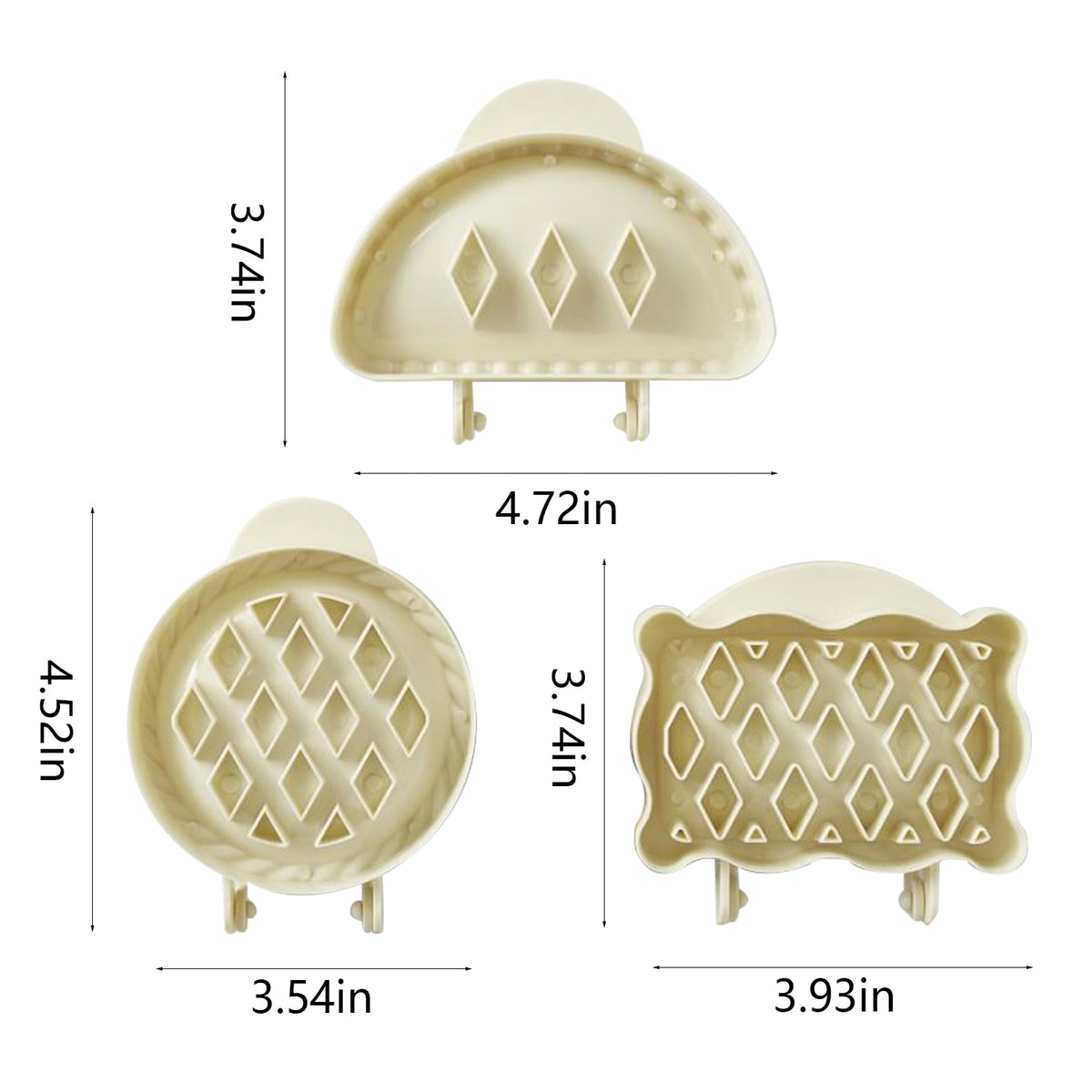3PCS Christmas Hand Pie Molds Mini Pie Dough Press Tool Circle Semicircle and Rectangle Shapes Fits Most Kind of Festivals, Theme Parties(White)