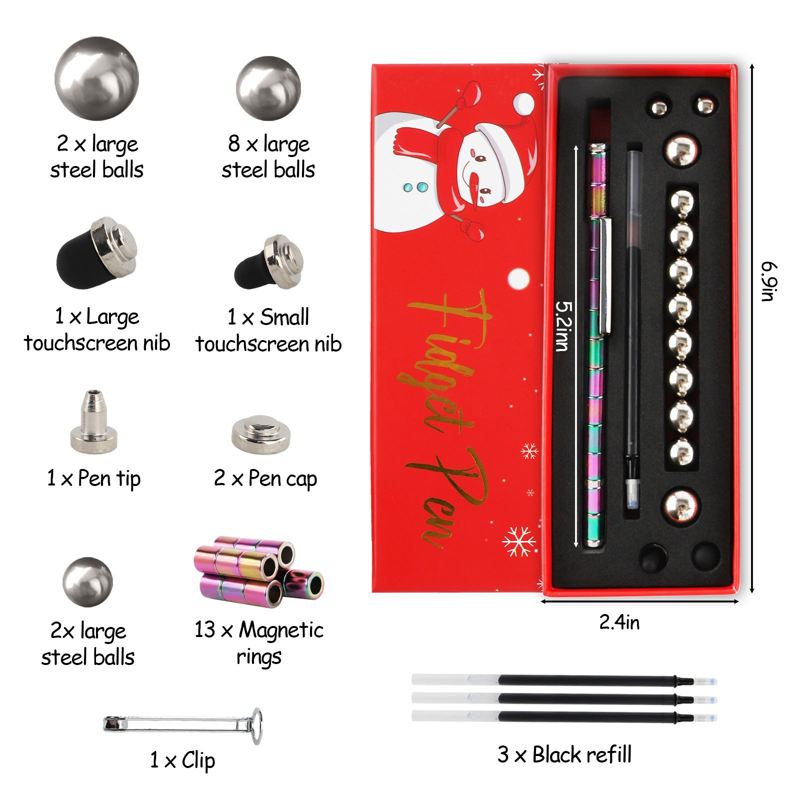 Fidget Pen, Magnetic Fidget Cool Gadgets Pen, Decompression Magnet Pen Fidget Toy,Christmas wrapping(Mixcolor)