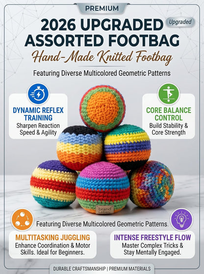 Footbags Set of 6, Hand-Made Knitted Footbags, Multicolor, Sand Fill, for Kids and Beginners, Ages 6 and Up (Random Color)