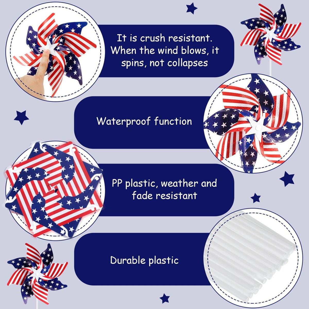 24Pcs Patriotic Pinwheels for Yard and Garden American Flag Pinwheel,Veterans Day Decorations Red White Blue Pinwheels Patriotic Decorations Garden Wind Spinners,Pinwheel for Kids,Lawn,Patio