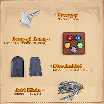 Gonggi Korean Game, Tossing Set (Korean Traditional Play Game) Jebi chagi Stone catching Biseokchigi Paeng-y DDAKJI & Family & Party, Easter Basket Stuffers, Christmas (1 Set)