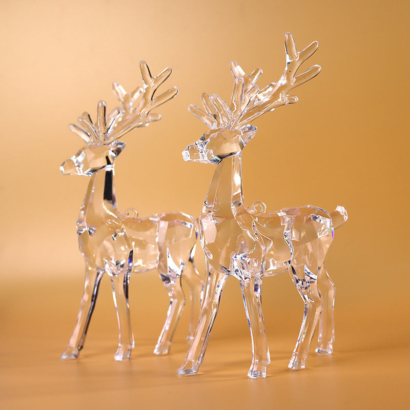 2Pcs Acrylic Christmas Reindeer Ornaments: Transparent Deer Animals Reindeer Elk Figurines Desktop Ornament Holiday Clear Elk Deer Figurine Statues Tabletop Decorations Centerpiece