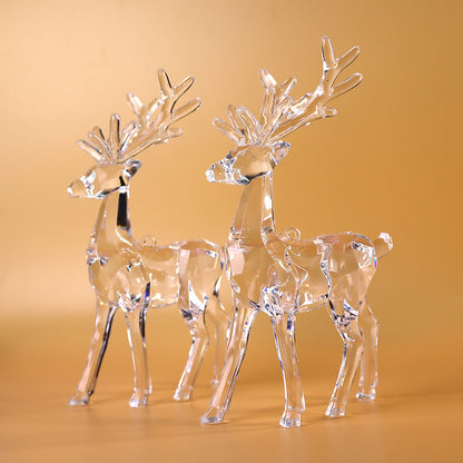 2Pcs Acrylic Christmas Reindeer Ornaments: Transparent Deer Animals Reindeer Elk Figurines Desktop Ornament Holiday Clear Elk Deer Figurine Statues Tabletop Decorations Centerpiece