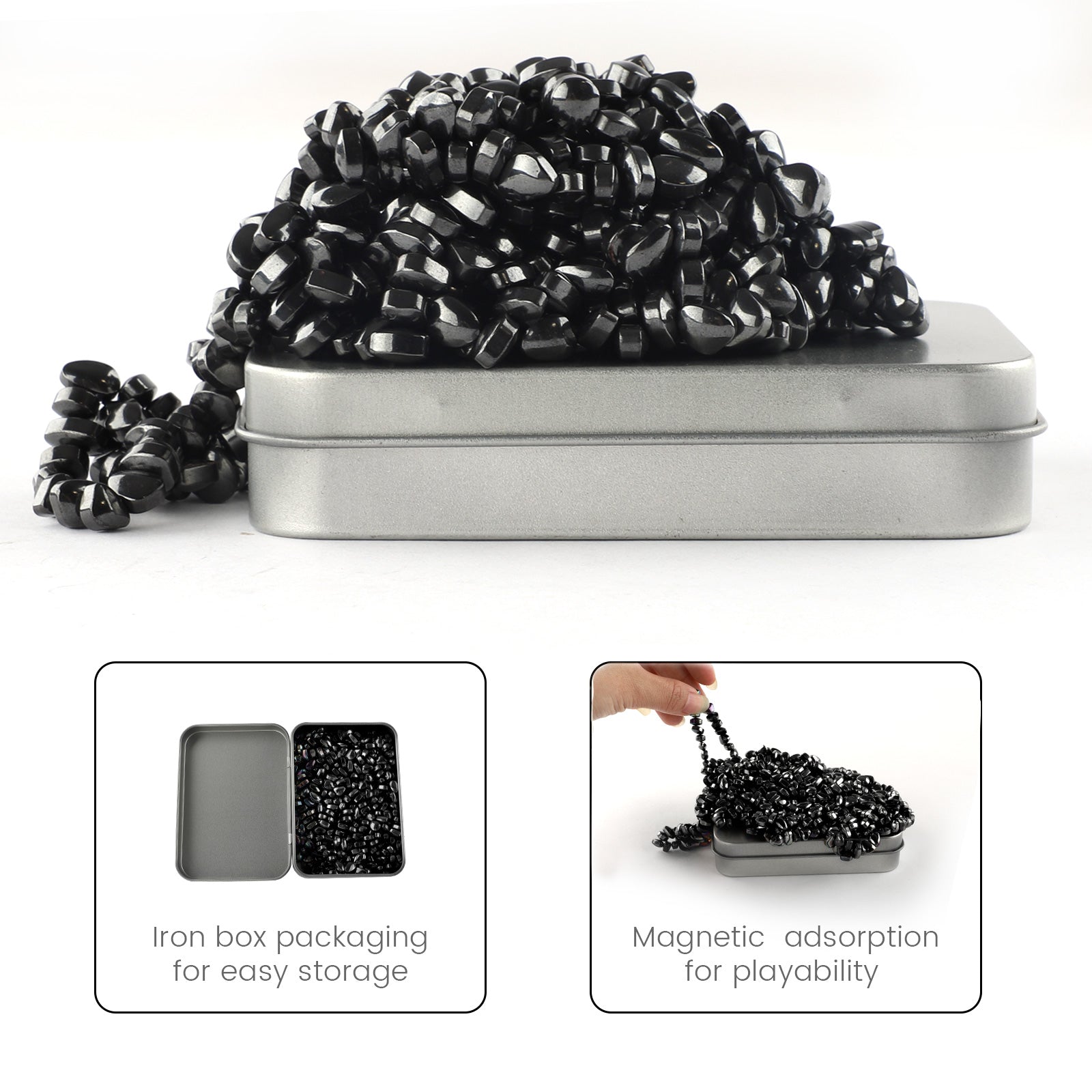 Magnetic Balls Over 500 PCS Mini Rainbow Magnetic Putty, with 2 Big Smooth Magnetic Beads, Fidget Toys for Adult, Weak Ferrite Putty Desk Toys for Office (Black)