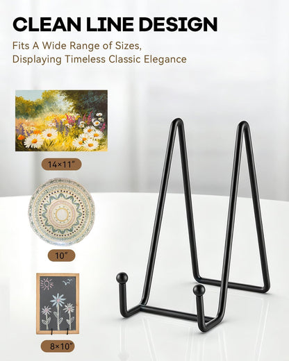 3 Pack 6 Inch Plate Stands for Display - Metal Picture Stand Plate Holder Frame Holder Fits 7"-15" H Book, Photo, Cookbook, Sturdy Rust-Resistant Solid Iron, Small Easel for Wedding Home Decor, Black
