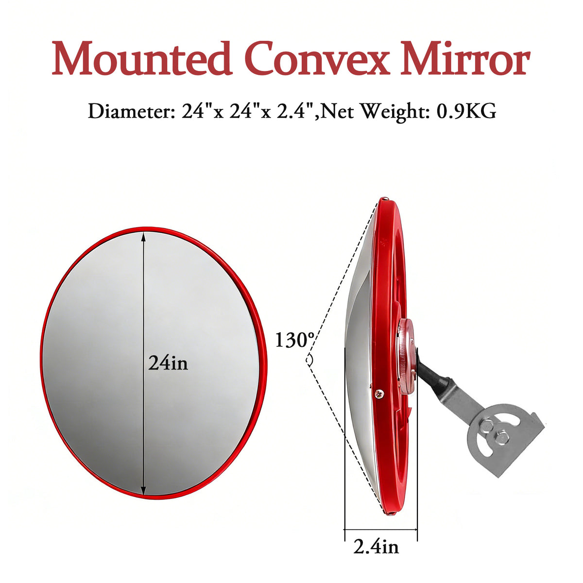 24" Wall Mounted Convex Mirror Wide Angle,Wall Mounted Security Mirror,Safety Blind Spot Round Mirror for Garage Warehouse Mall Home Office Indoor