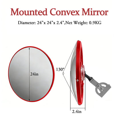 24" Wall Mounted Convex Mirror Wide Angle,Wall Mounted Security Mirror,Safety Blind Spot Round Mirror for Garage Warehouse Mall Home Office Indoor