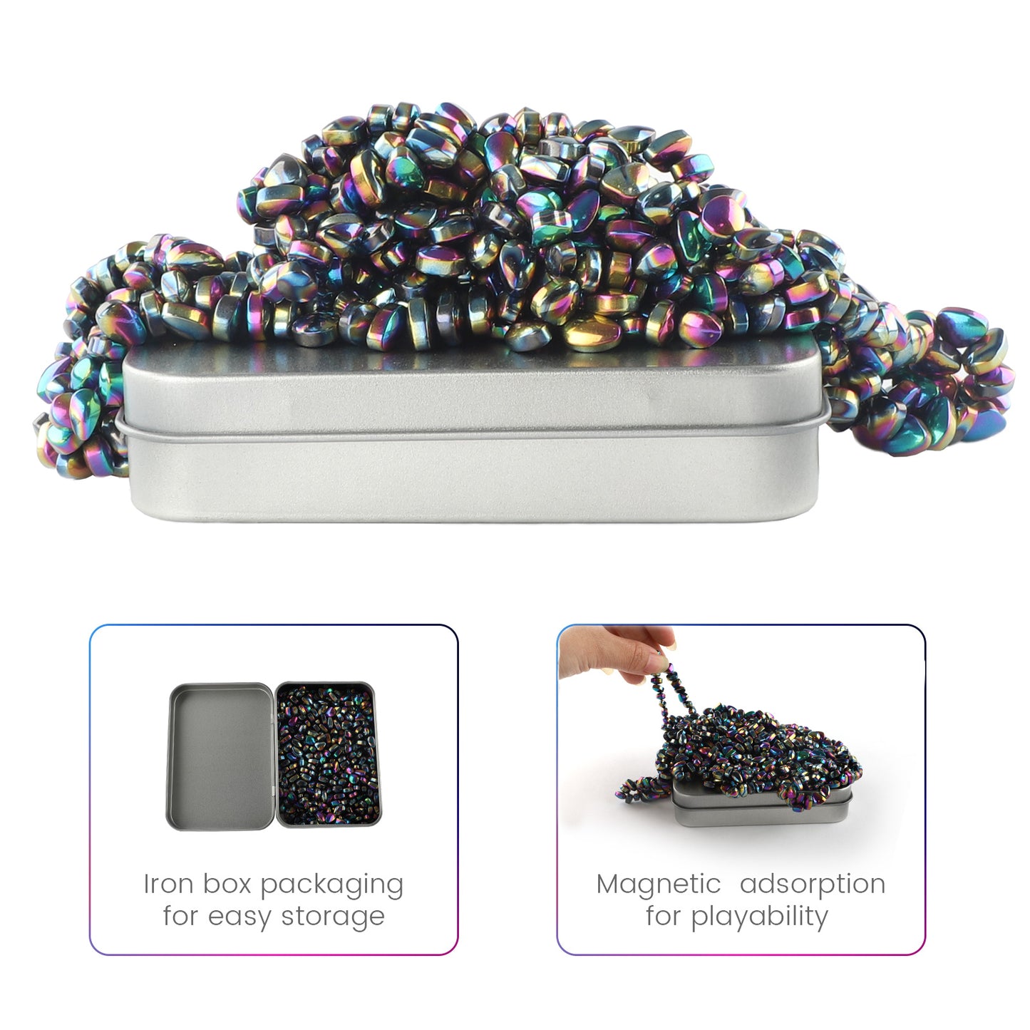 Magnetic Balls Over 1000 PCS Mini Rainbow Magnetic Putty, with 2 Big Smooth Magnetic Beads, Fidget Toys for Adult, Weak Ferrite Putty Desk Toys for Office (Colourful)