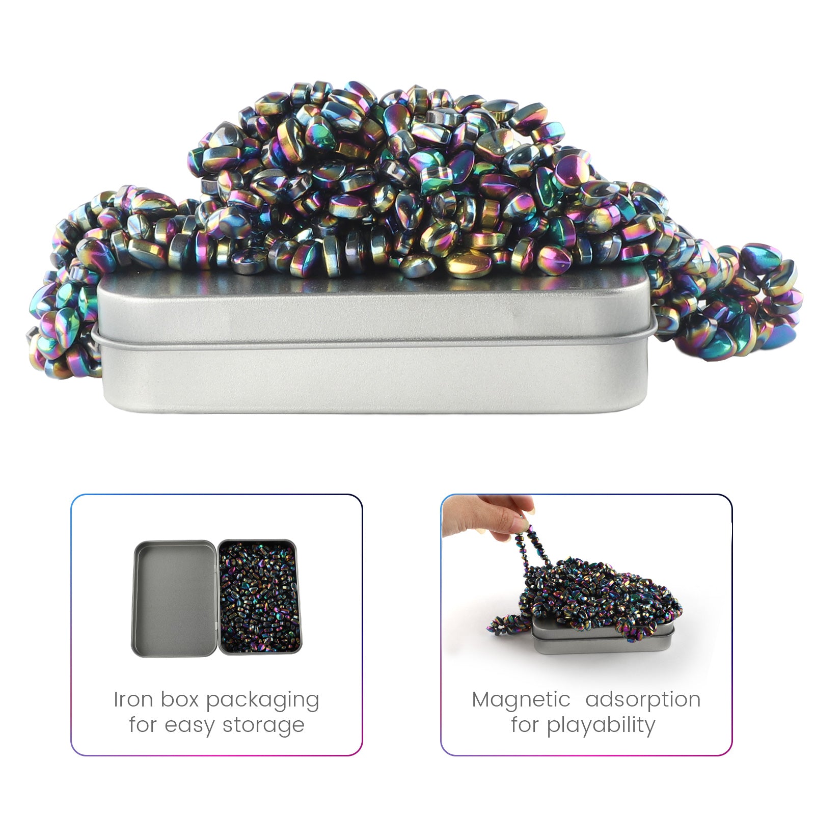 Magnetic Balls Over 1000 PCS Mini Rainbow Magnetic Putty, with 2 Big Smooth Magnetic Beads, Fidget Toys for Adult, Weak Ferrite Putty Desk Toys for Office (Colourful)