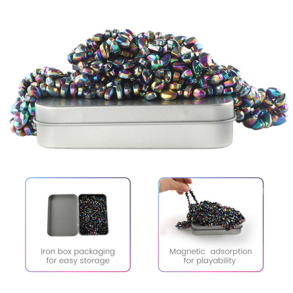 Magnetic Balls Over 1000 PCS Mini Rainbow Magnetic Putty, with 2 Big Smooth Magnetic Beads, Fidget Toys for Adult, Weak Ferrite Putty Desk Toys for Office (Colourful)