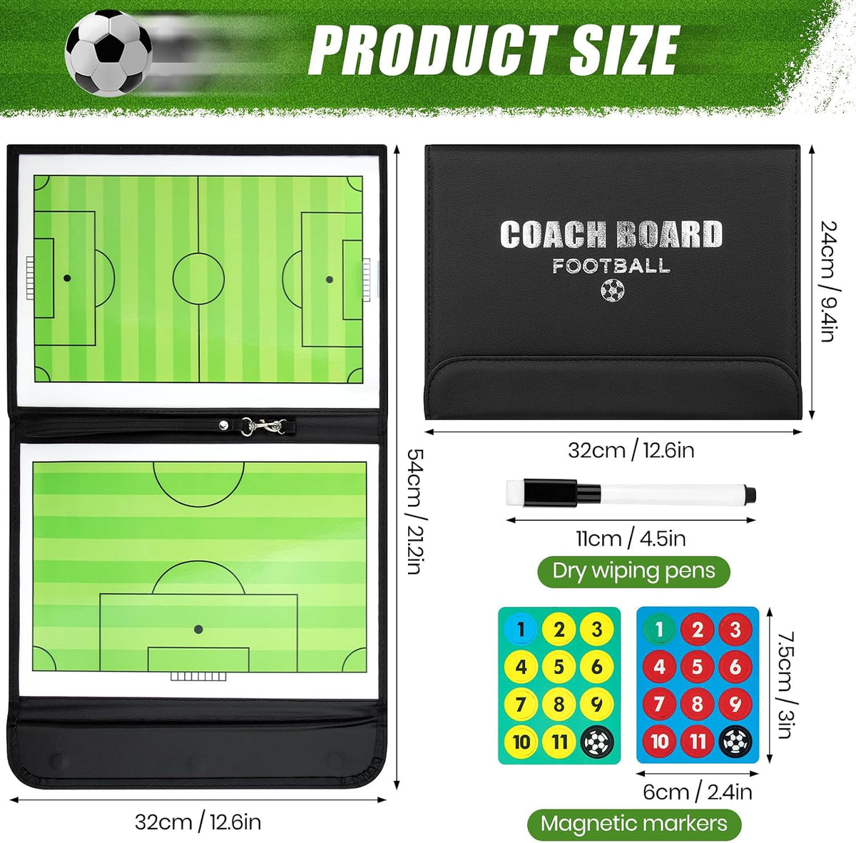 Foldable Magnetic Soccer Coaching Board, Soccer Tactics Strategy Board Portable Soccer Board with Dry Erase Markers and Magnetic Markers for Coaches Training, Great Gift for Kids Soccer Coach.