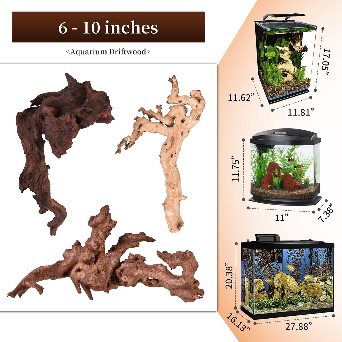 Natural Driftwood for Aquarium, Spider Wood Fish Tank Decor, Real Solid Wood Aquarium Driftwood for Aquascaping and Terrarium Décor (Mopani Driftwood 8 to 12 Inch