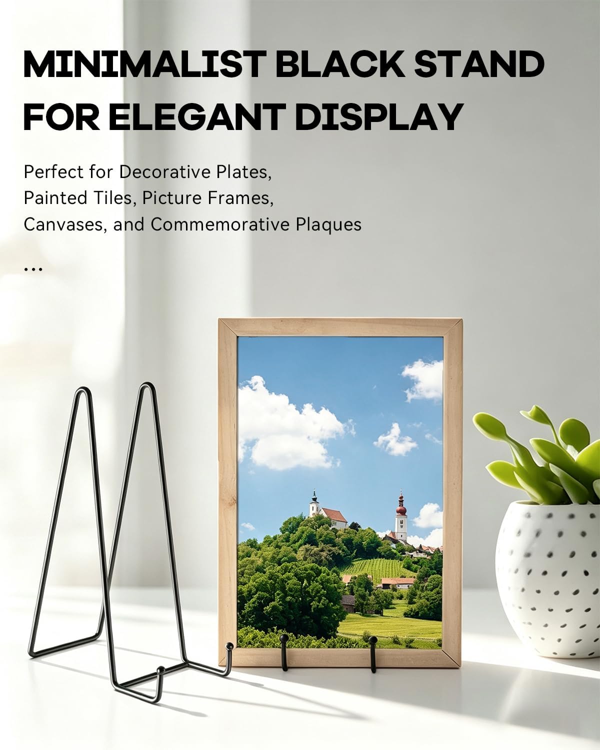 3 Pack 6 Inch Plate Stands for Display - Metal Picture Stand Plate Holder Frame Holder Fits 7"-15" H Book, Photo, Cookbook, Sturdy Rust-Resistant Solid Iron, Small Easel for Wedding Home Decor, Black