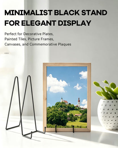 3 Pack 6 Inch Plate Stands for Display - Metal Picture Stand Plate Holder Frame Holder Fits 7"-15" H Book, Photo, Cookbook, Sturdy Rust-Resistant Solid Iron, Small Easel for Wedding Home Decor, Black