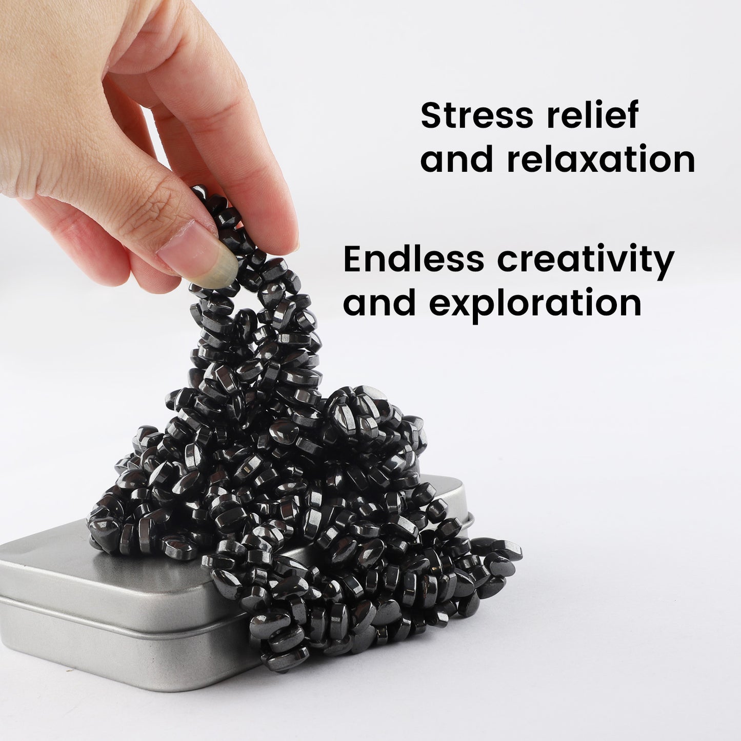 Magnetic Balls Over 500 PCS Mini Rainbow Magnetic Putty, with 2 Big Smooth Magnetic Beads, Fidget Toys for Adult, Weak Ferrite Putty Desk Toys for Office (Black)