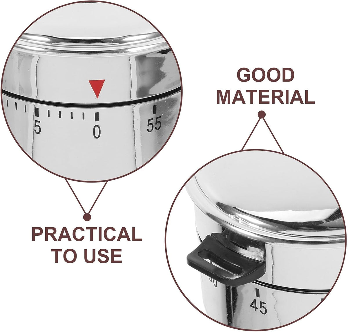 2pcs Pot Shape Kitchen Timer Stainless Steel Manual Countdown Cooking Battery-free One-button Operation, Silver Finish, Supports Cakes and Boiled Eggs, Useful for Study and Household Chores