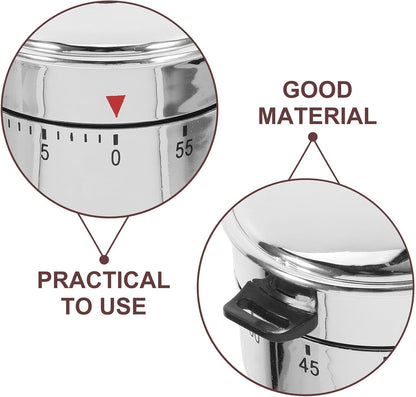 2pcs Pot Shape Kitchen Timer Stainless Steel Manual Countdown Cooking Battery-free One-button Operation, Silver Finish, Supports Cakes and Boiled Eggs, Useful for Study and Household Chores