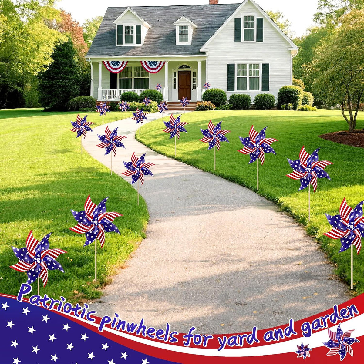 24Pcs Patriotic Pinwheels for Yard and Garden American Flag Pinwheel,Veterans Day Decorations Red White Blue Pinwheels Patriotic Decorations Garden Wind Spinners,Pinwheel for Kids,Lawn,Patio