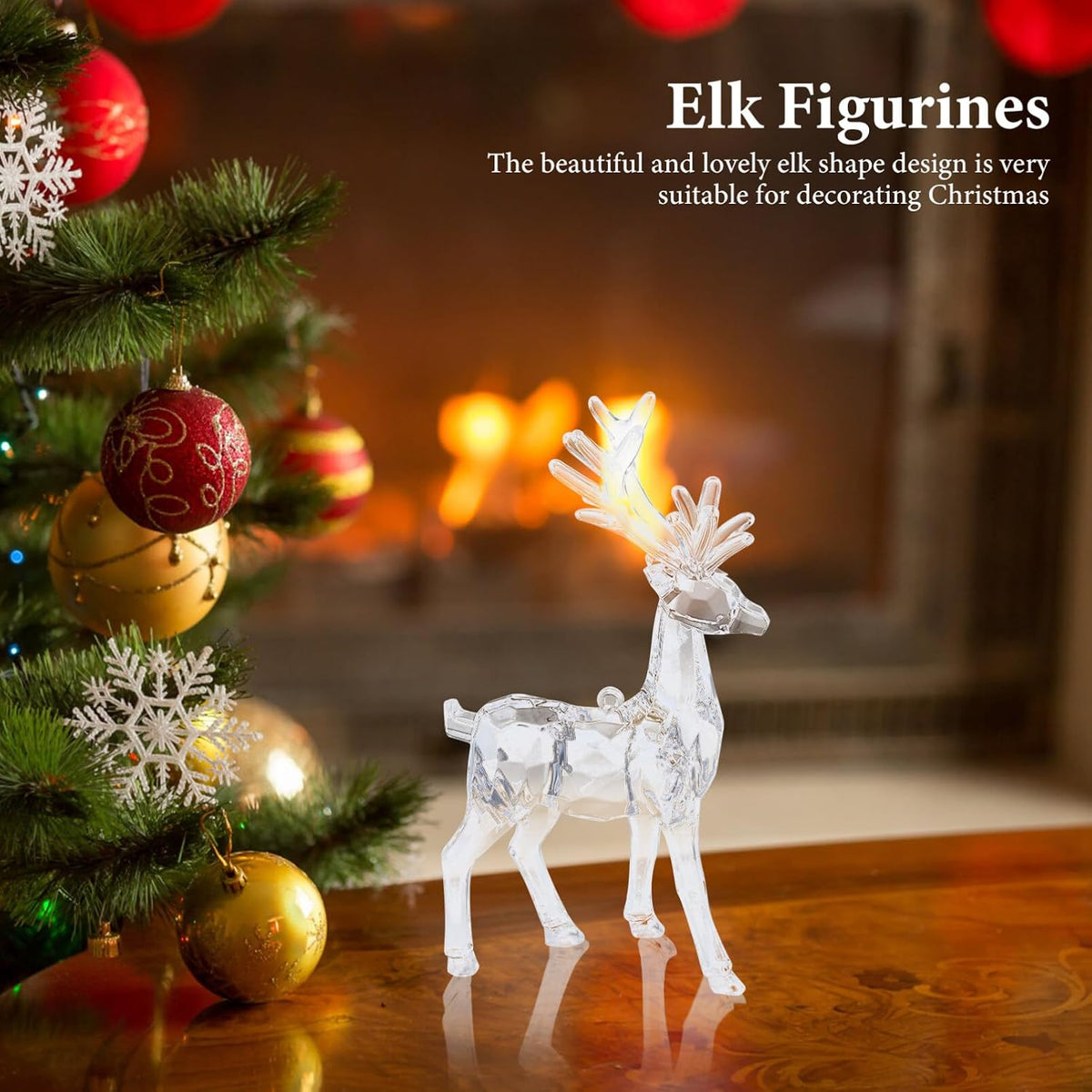 2Pcs Acrylic Christmas Reindeer Ornaments: Transparent Deer Animals Reindeer Elk Figurines Desktop Ornament Holiday Clear Elk Deer Figurine Statues Tabletop Decorations Centerpiece