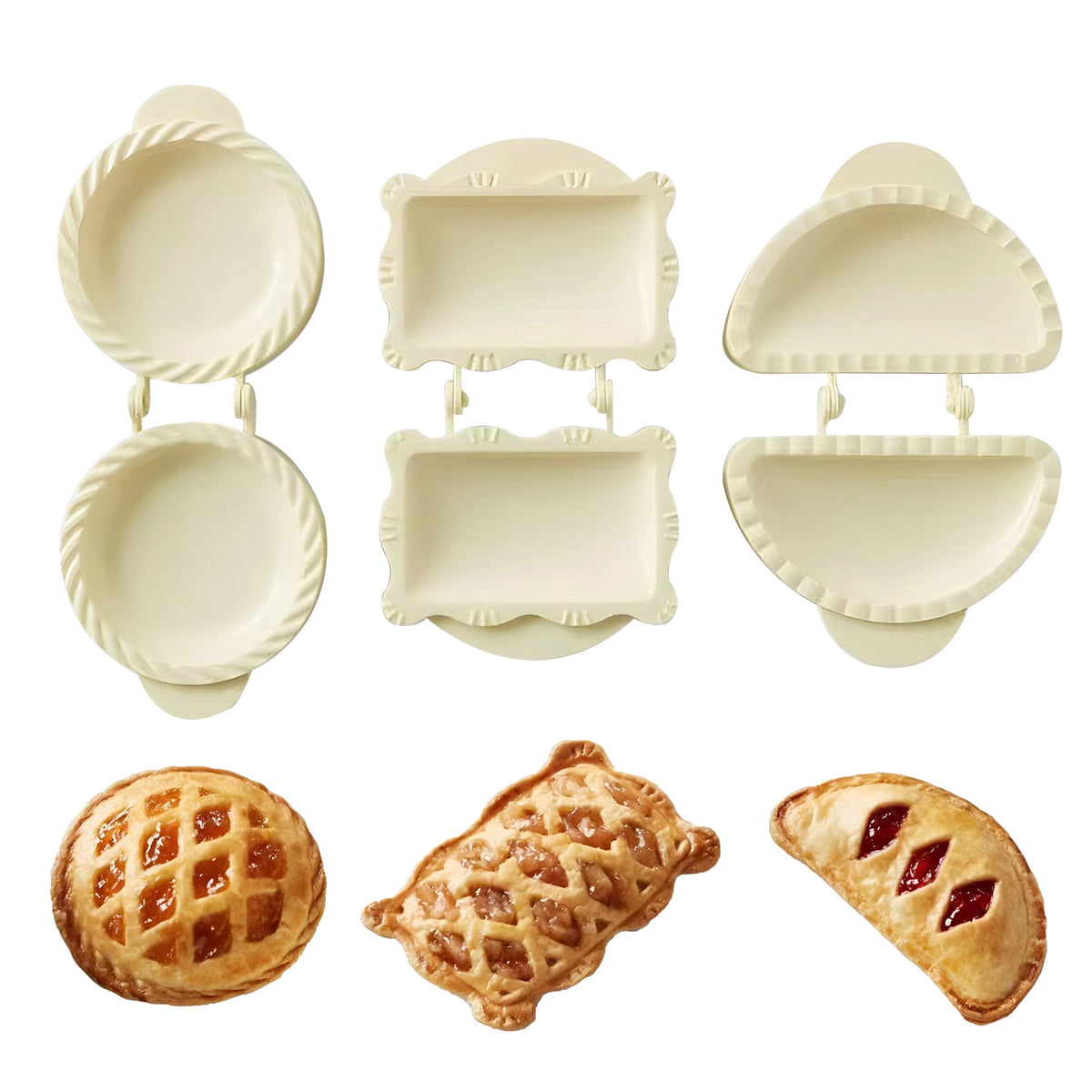3PCS Christmas Hand Pie Molds Mini Pie Dough Press Tool Circle Semicircle and Rectangle Shapes Fits Most Kind of Festivals, Theme Parties(White)