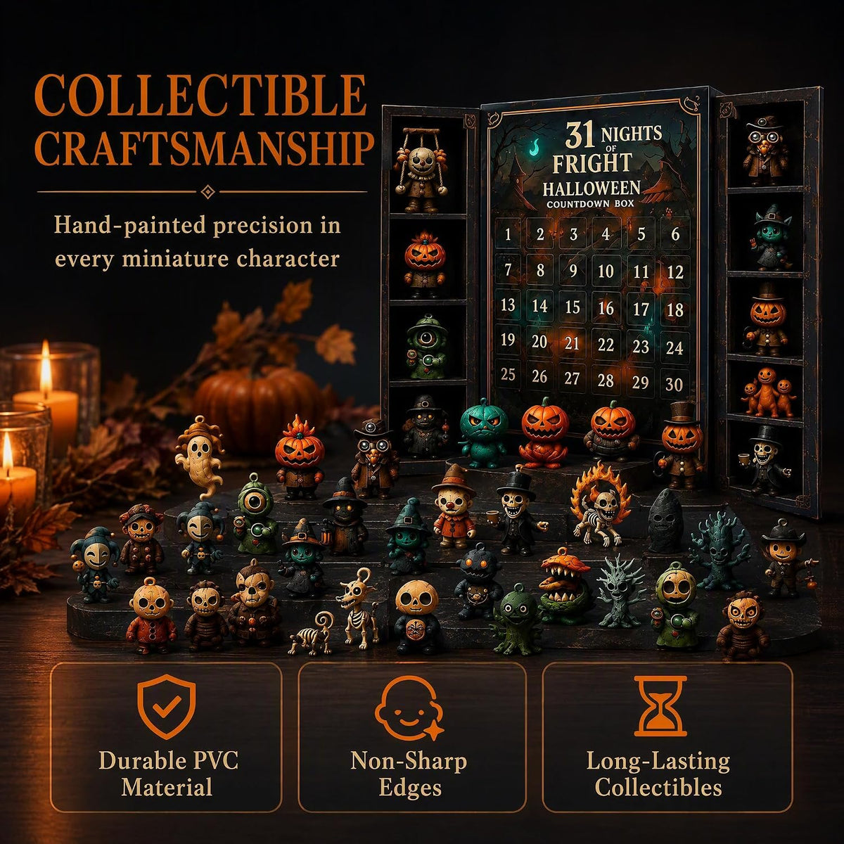 Halloween Advent Calendar 2026, 31 Nights of Fright Halloween Countdown Box with 31 Mini Spooky Figurines, 31 Days Surprise Blind Box for Home Desk Decor,Halloween Advent Calendar Gift Box