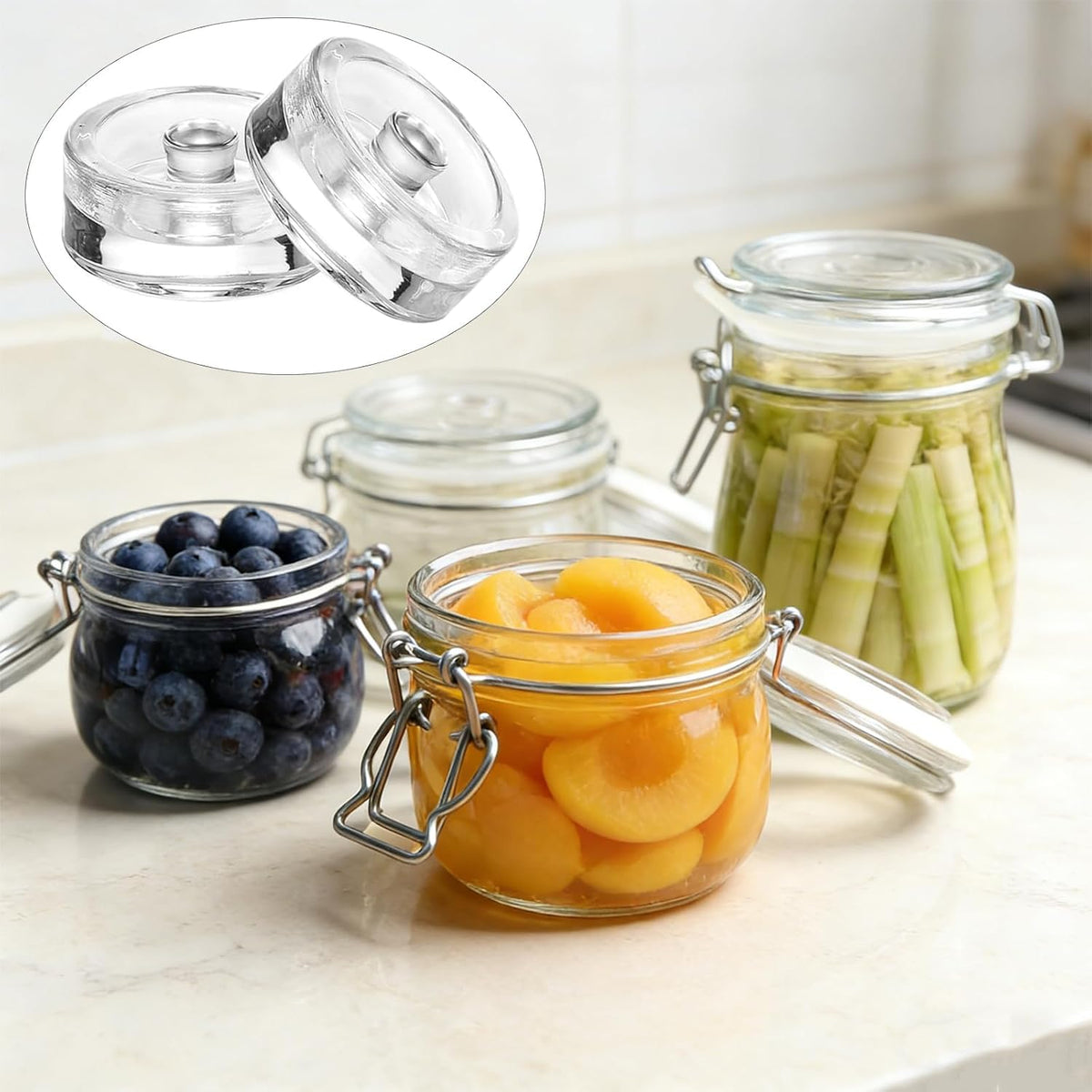 2 Pack Food Grade Glass Fermentation Weights,Wide Mouth Jars, Handle Design,Diameter 2.75 Inches, Solid And Thick, Isolate Air, Pickle Vegetables, Fruit Wine Fermentation, Pickle Lemon, Store Fruits