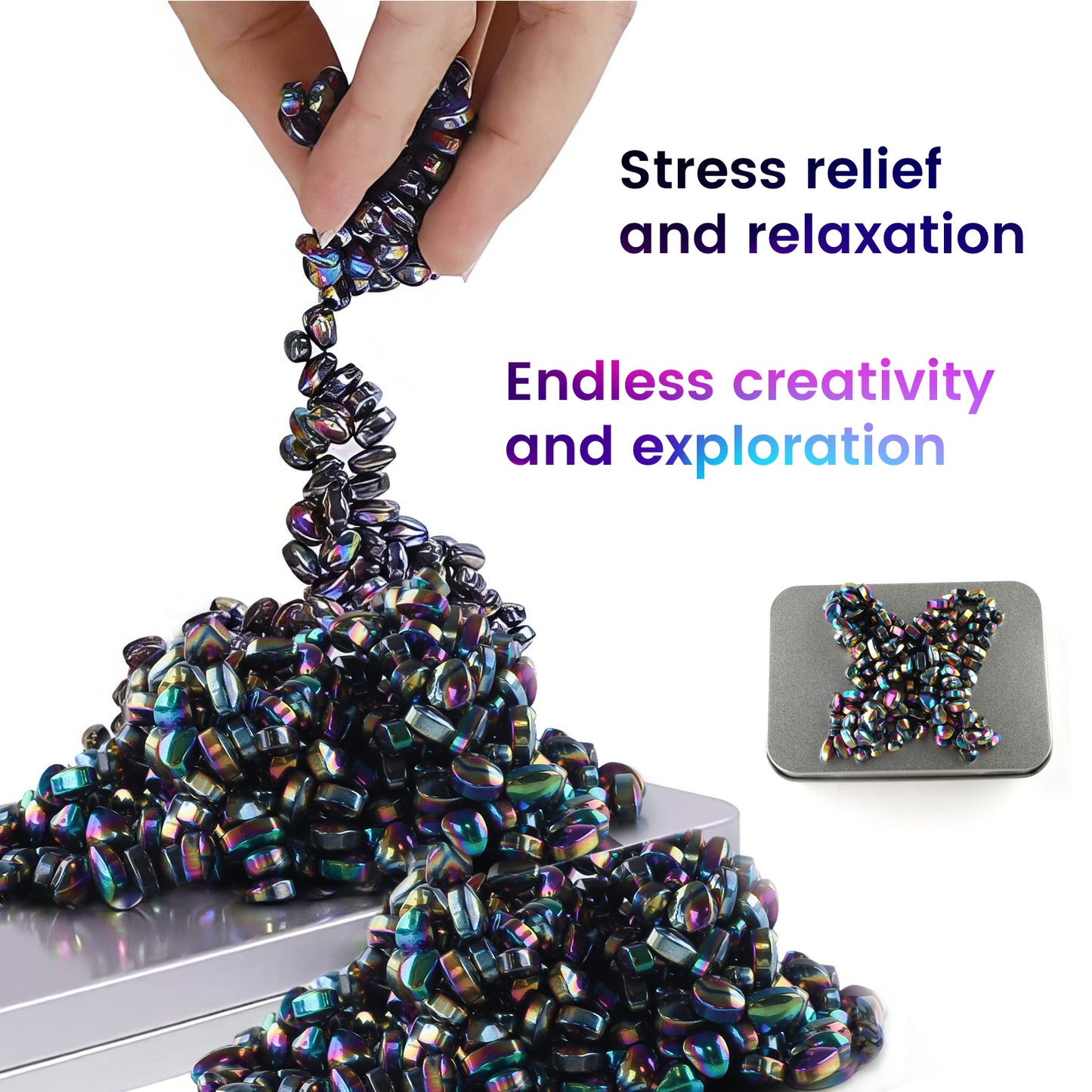 Magnetic Balls Over 1000 PCS Mini Rainbow Magnetic Putty, with 2 Big Smooth Magnetic Beads, Fidget Toys for Adult, Weak Ferrite Putty Desk Toys for Office (Colourful)