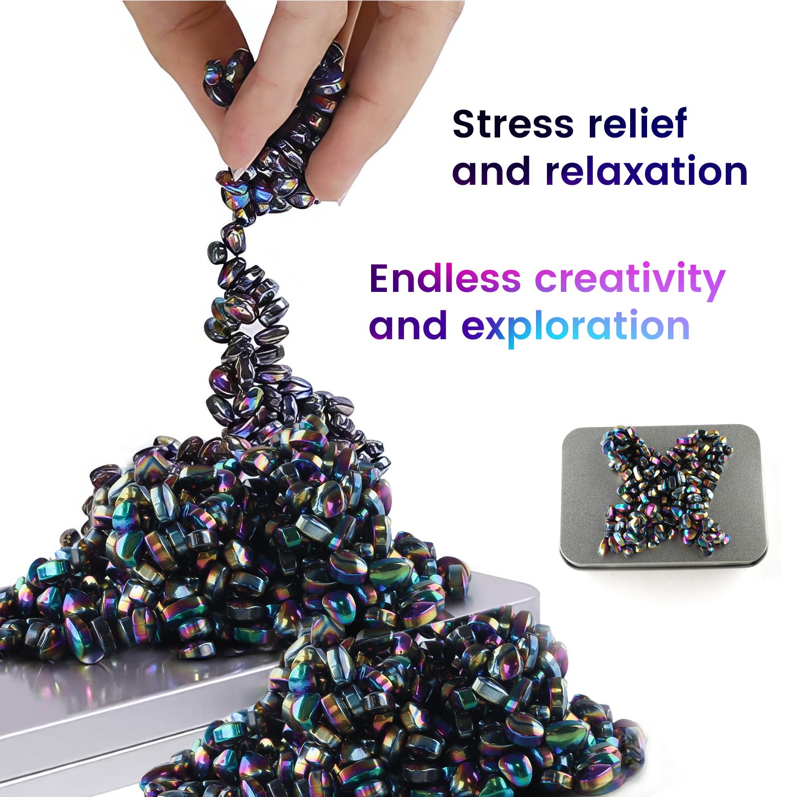 Magnetic Balls Over 1000 PCS Mini Rainbow Magnetic Putty, with 2 Big Smooth Magnetic Beads, Fidget Toys for Adult, Weak Ferrite Putty Desk Toys for Office (Colourful)