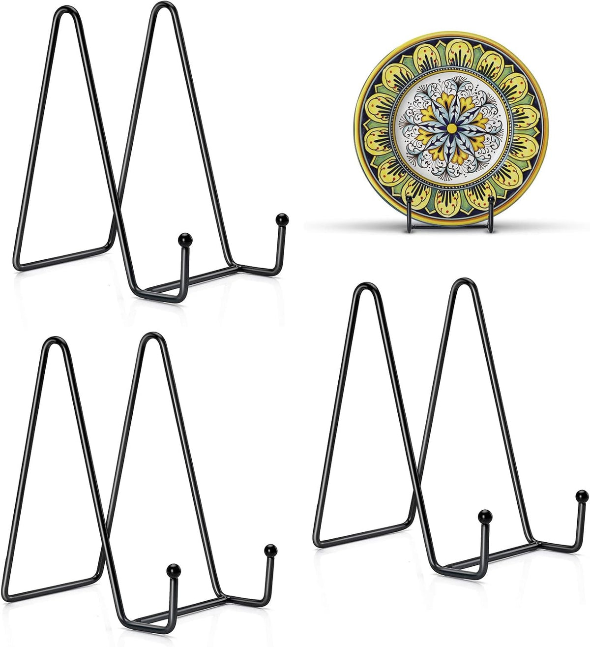 3 Pack 6 Inch Plate Stands for Display - Metal Picture Stand Plate Holder Frame Holder Fits 7"-15" H Book, Photo, Cookbook, Sturdy Rust-Resistant Solid Iron, Small Easel for Wedding Home Decor, Black