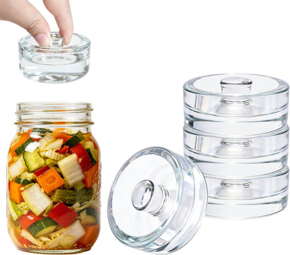 4 Pack Easy Grip Handle Glass Fermentation Weights Great Mason Jar Wide Mouth Canning Fermenting Pickling Weight Fermentation Kit